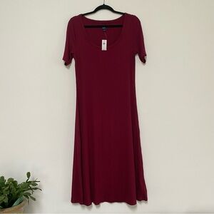 GAP Wine Red Midi Scoop Neck Dress